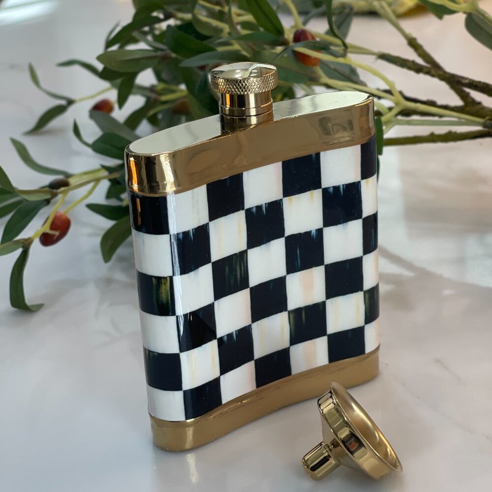 MacKenzie-Childs Courtly Check Flask 3260 – Gold Trim – NIB